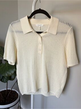 rag & bone Vivi Open Stitch Cream Polo Shirt
